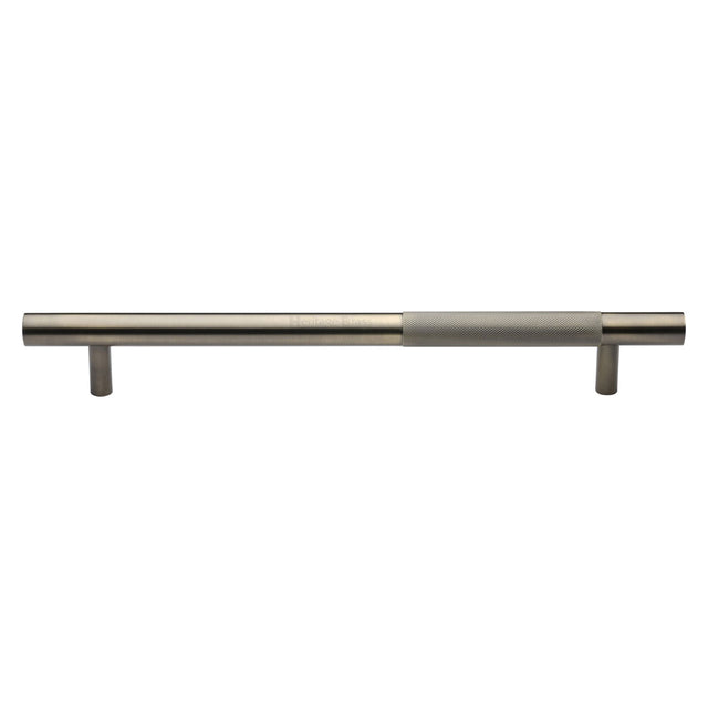 This is an image of a Heritage Brass - Door Pull Handle Bar Knurled Design 457mm Antique Brass Finish, v1365-457-at that is available to order from Trade Door Handles in Kendal.