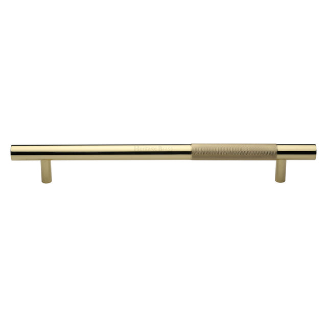 This is an image of a Heritage Brass - Door Pull Handle Bar Knurled Design 457mm Polished Brass Finish, v1365-457-pb that is available to order from Trade Door Handles in Kendal.