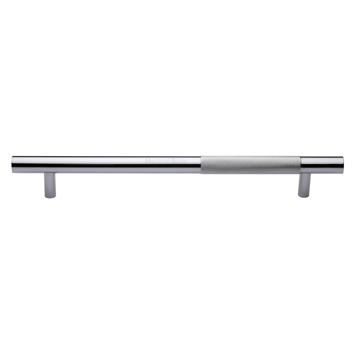 This is an image of a Heritage Brass - Door Pull Handle Bar Knurled Design 457mm Polished Chrome Finish, v1365-457-pc that is available to order from Trade Door Handles in Kendal.