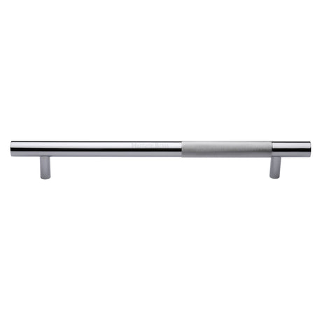 This is an image of a Heritage Brass - Door Pull Handle Bar Knurled Design 457mm Polished Chrome Finish, v1365-457-pc that is available to order from Trade Door Handles in Kendal.