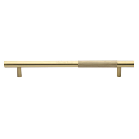 This is an image of a Heritage Brass - Door Pull Handle Bar Knurled Design 457mm Satin Brass Finish, v1365-457-sb that is available to order from Trade Door Handles in Kendal.