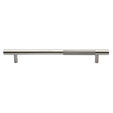 This is an image of a Heritage Brass - Door Pull Handle Bar Knurled Design 457mm Satin Nickel Finish, v1365-457-sn that is available to order from Trade Door Handles in Kendal.