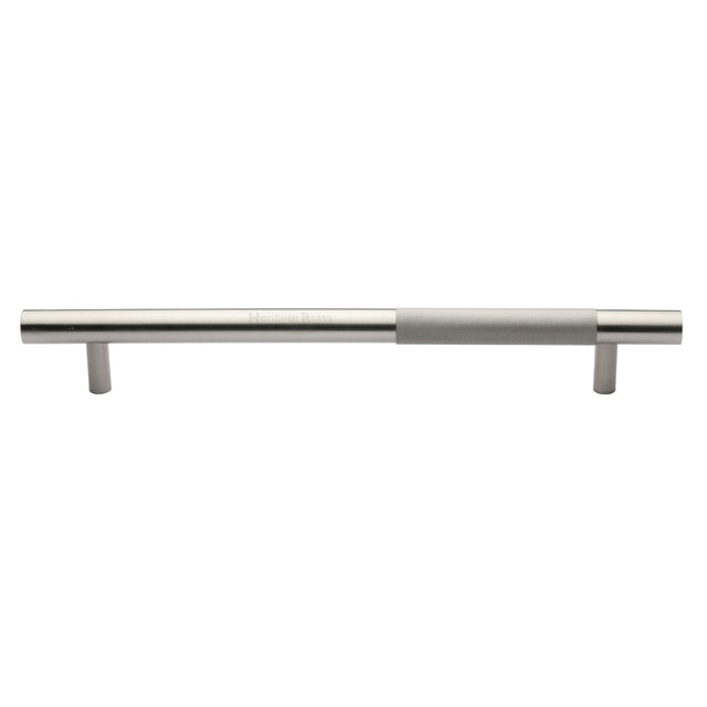 This is an image of a Heritage Brass - Door Pull Handle Bar Knurled Design 457mm Satin Nickel Finish, v1365-457-sn that is available to order from Trade Door Handles in Kendal.