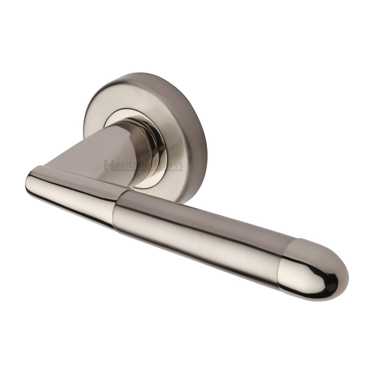 This is an image of a Heritage Brass - Door Handle Lever Latch on Round Rose Turin Design Mercury finish, v1850-mc that is available to order from Trade Door Handles in Kendal.