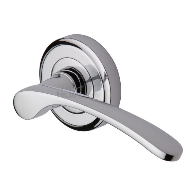 This is an image of a Heritage Brass - Door Handle Lever Latch on Round Rose Sophia Design Polished Chrome, v1900-pc that is available to order from Trade Door Handles in Kendal.