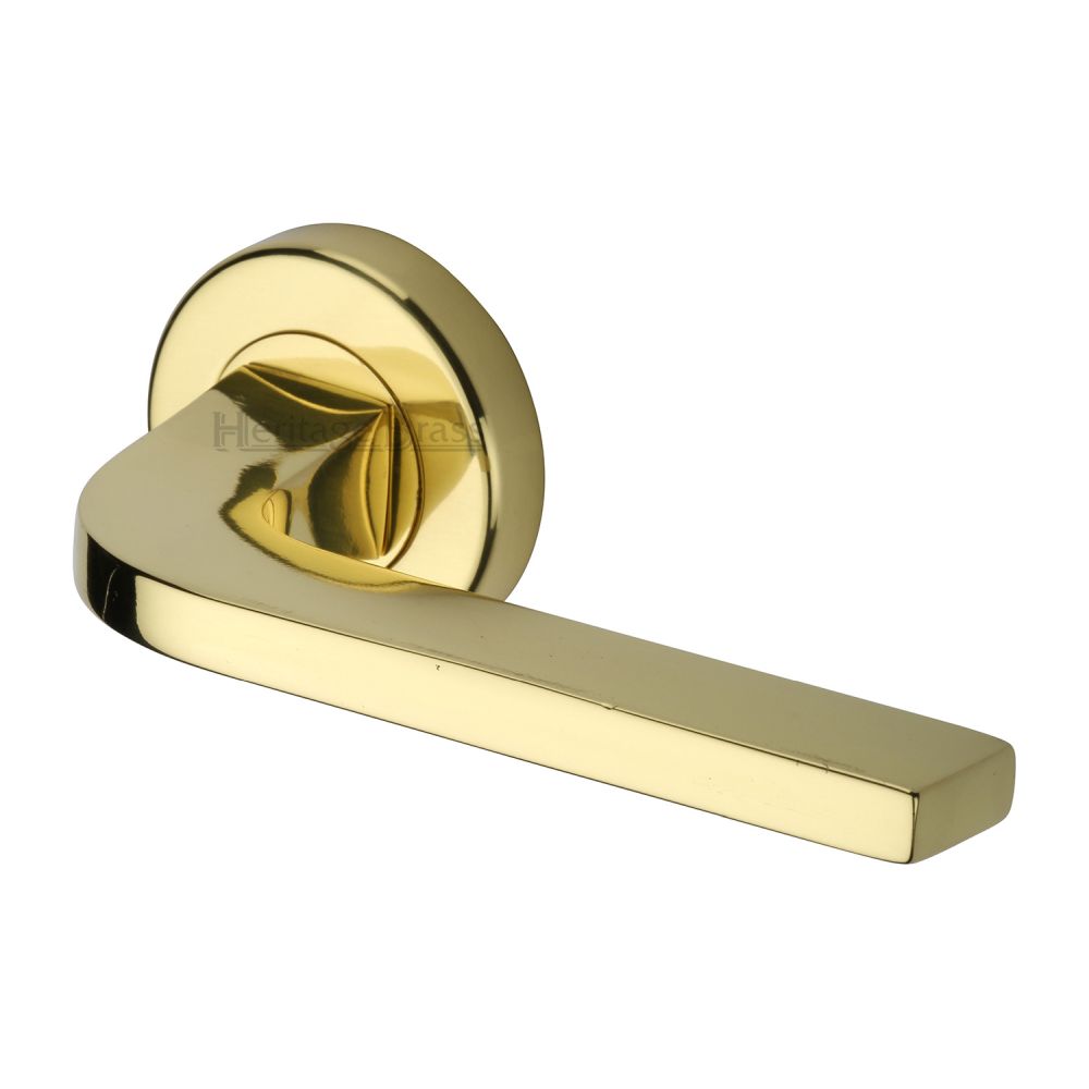 This is an image of a Heritage Brass - Door Handle Lever on Rose Bellagio Design Polished Brass Finish, v2015-pb that is available to order from Trade Door Handles in Kendal.