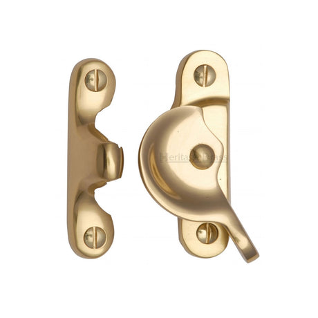 This is an image of a Heritage Brass - Fitch Pattern Sash Fastener Unlacquered Brass finish, v2060-ulb that is available to order from Trade Door Handles in Kendal.