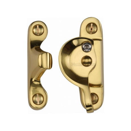 This is an image of a Heritage Brass - Fitch Pattern Sash Fastener Lockable Polished Brass Finish, v2060l-pb that is available to order from Trade Door Handles in Kendal.