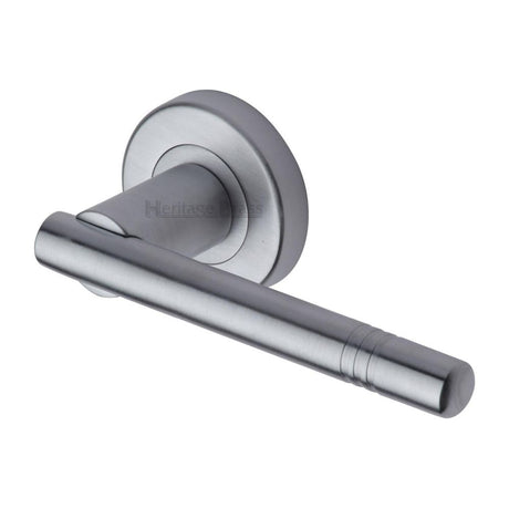 This is an image of a Heritage Brass - Door Handle Lever Latch on Round Rose Alicia Design Satin Chrome, v2100-sc that is available to order from Trade Door Handles in Kendal.