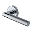 This is an image of a Heritage Brass - Door Handle Lever Latch on Round Rose Bauhaus Mitre Knurled Des, v2272-pc that is available to order from Trade Door Handles in Kendal.