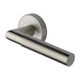 This is an image of a Heritage Brass - Door Handle Lever Latch on Round Rose Bauhaus Mitre Reeded Desi, v2274-sn that is available to order from Trade Door Handles in Kendal.