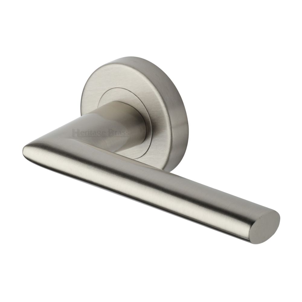 This is an image of a Heritage Brass - Door Handle Lever Latch on Round Rose Admiralty Design Satin Nic, v2355-sn that is available to order from Trade Door Handles in Kendal.