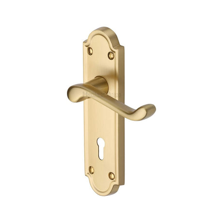 This is an image of a Heritage Brass - Door Handle Lever Lock Meridian Design Satin Brass Finish, v300-sb that is available to order from Trade Door Handles in Kendal.