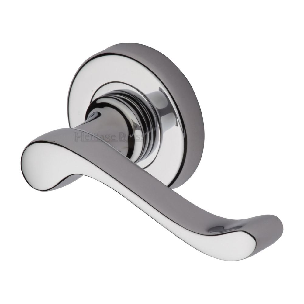 This is an image of a Heritage Brass - Door Handle Lever Latch on 53mm Round Rose Bedford Design Polished, v3010-pc that is available to order from Trade Door Handles in Kendal.