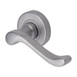 This is an image of a Heritage Brass - Door Handle Lever Latch on 53mm Round Rose Bedford Design Satin, v3010-sc that is available to order from Trade Door Handles in Kendal.