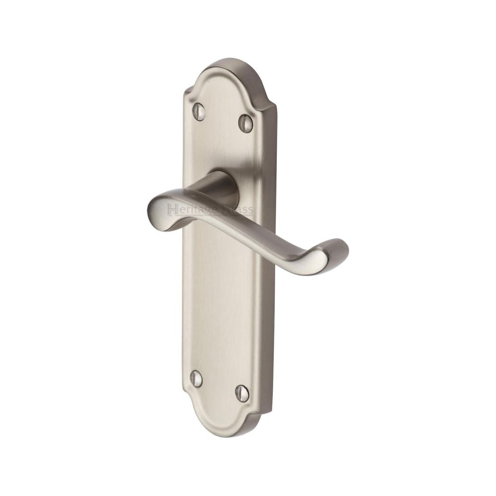 This is an image of a Heritage Brass - Door Handle Lever Latch Meridian Design Satin Nickel Finish, v313-sn that is available to order from Trade Door Handles in Kendal.