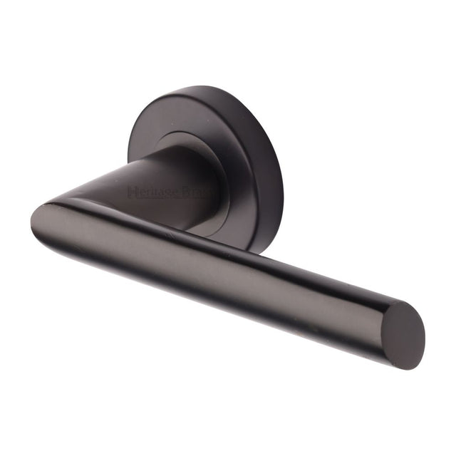 This is an image of a Heritage Brass - Door Handle Lever Latch on Round Rose Mercury Design Matt Bronz, v3262-mb that is available to order from Trade Door Handles in Kendal.