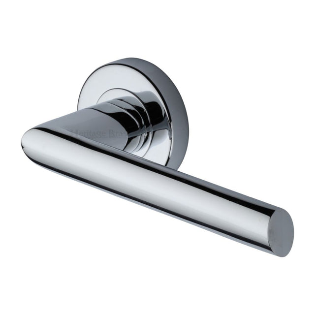 This is an image of a Heritage Brass - Door Handle Lever Latch on Round Rose Mercury Design Polished Chrom, v3262-pc that is available to order from Trade Door Handles in Kendal.