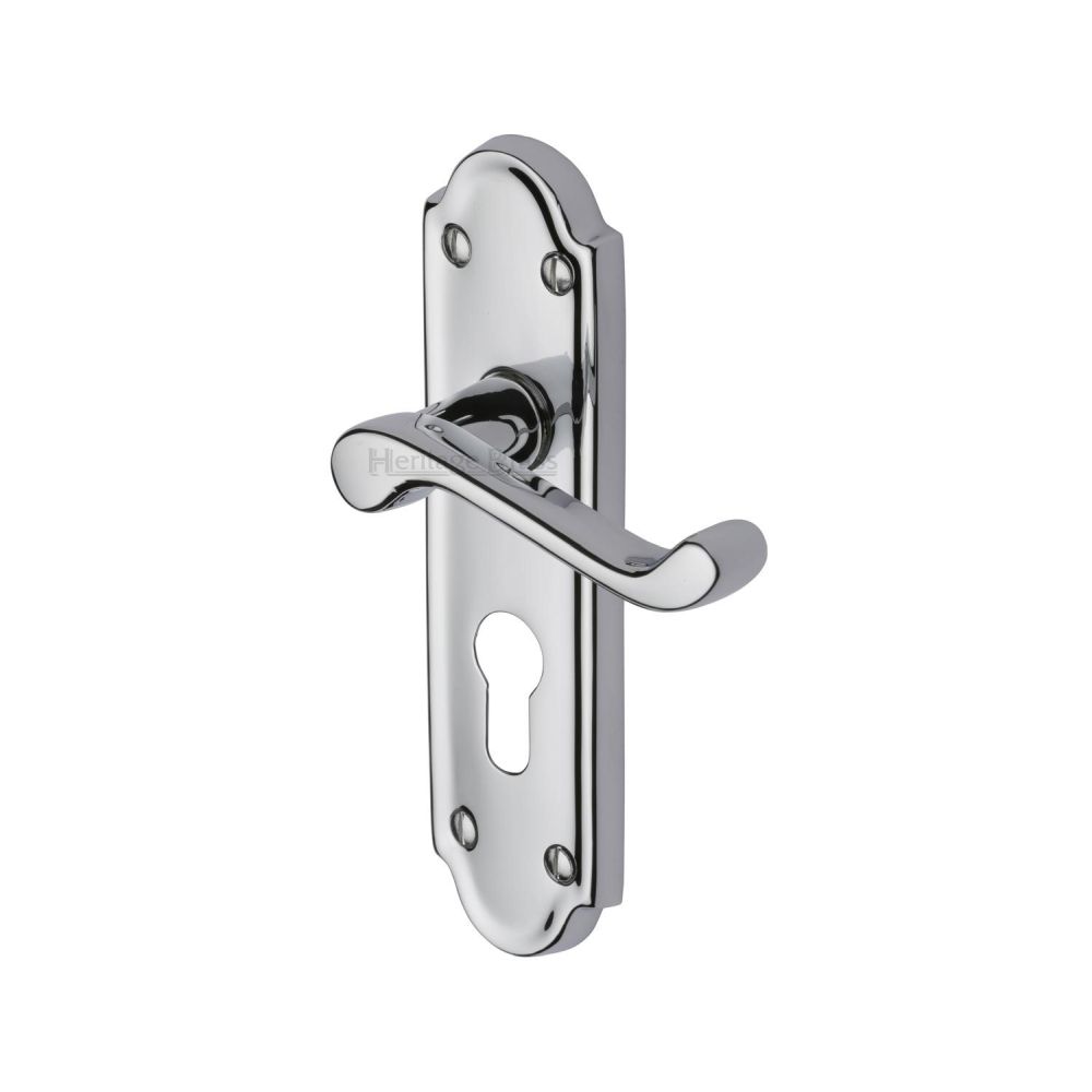 This is an image of a Heritage Brass - Door Handle for Euro Profile Plate Meridian Design Polished Chrome, v327-48-pc that is available to order from Trade Door Handles in Kendal.