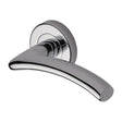 This is an image of a Heritage Brass - Door Handle Lever Latch on Round Rose Centaur Design Polished Chrom, v3490-pc that is available to order from Trade Door Handles in Kendal.