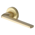 This is an image of a Heritage Brass - Door Handle Lever Latch on Round Rose Metro Angled Design Satin, v3790-sb that is available to order from Trade Door Handles in Kendal.