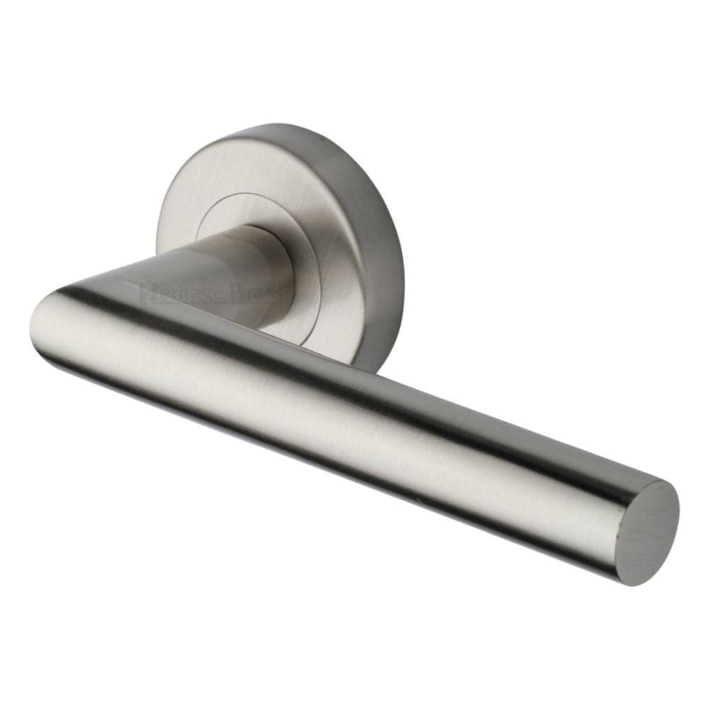 This is an image of a Heritage Brass - Door Handle Lever Latch on Round Rose Athena Design Satin Nickel, v3840-sn that is available to order from Trade Door Handles in Kendal.