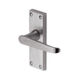 This is an image of a Heritage Brass - Door Handle Lever Latch Victoria Short Design Satin Chrome Finis, v3910-sc that is available to order from Trade Door Handles in Kendal.