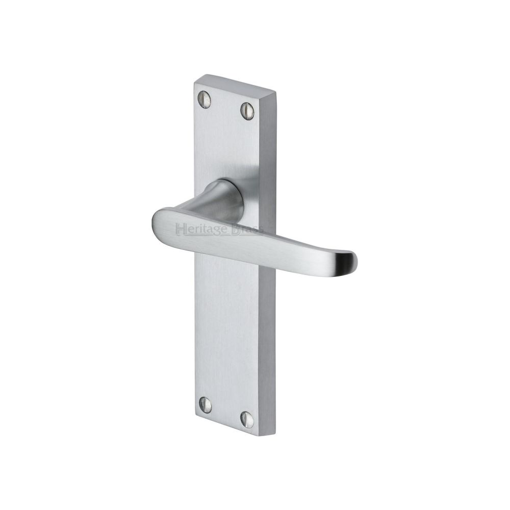 This is an image of a Heritage Brass - Door Handle Lever Latch Victoria Design Satin Chrome Finish, v3913-sc that is available to order from Trade Door Handles in Kendal.