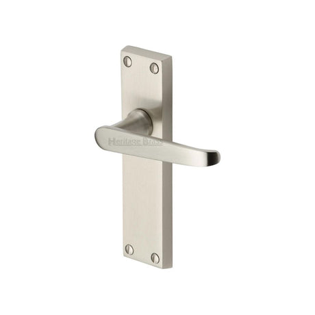 This is an image of a Heritage Brass - Door Handle Lever Latch Victoria Design Satin Nickel Finish, v3913-sn that is available to order from Trade Door Handles in Kendal.