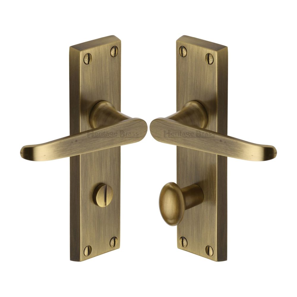 This is an image of a Heritage Brass - Door Handle for Bathroom Victoria Design Antique Brass Finish, v3930-at that is available to order from Trade Door Handles in Kendal.