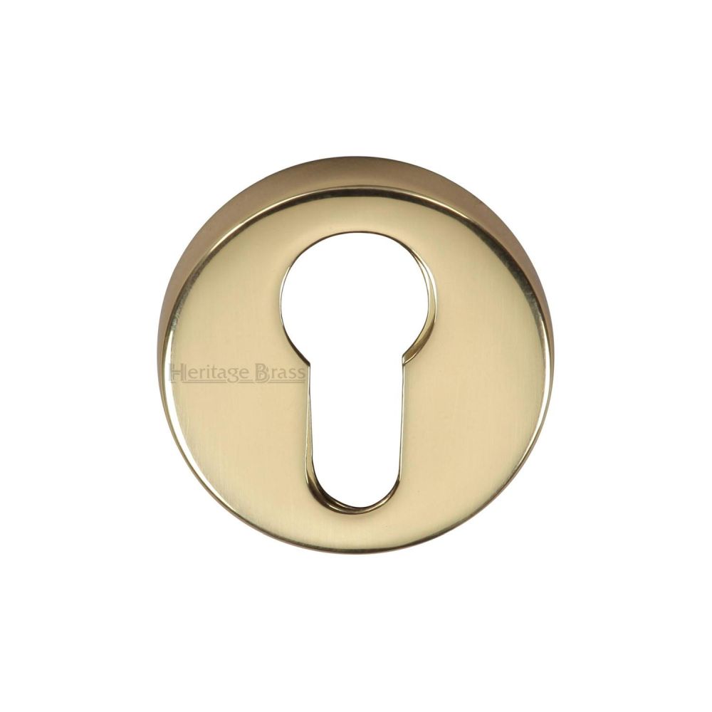 This is an image of a Heritage Brass - Euro Profile Cylinder Escutcheon Polished Brass Finish, v4008-pb that is available to order from Trade Door Handles in Kendal.