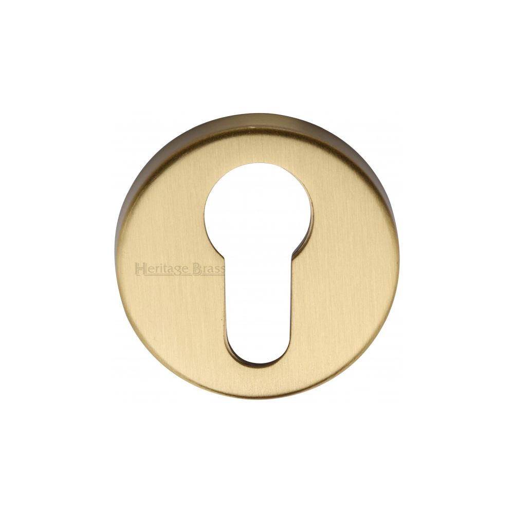 This is an image of a Heritage Brass - Euro Profile Cylinder Escutcheon Satin Brass Finish, v4008-sb that is available to order from Trade Door Handles in Kendal.