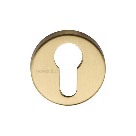 This is an image of a Heritage Brass - Euro Profile Cylinder Escutcheon Satin Brass Finish, v4008-sb that is available to order from Trade Door Handles in Kendal.