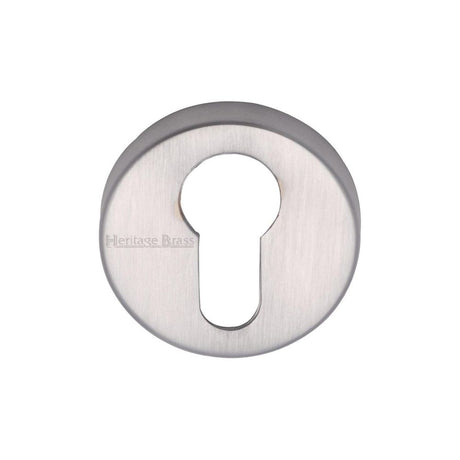 This is an image of a Heritage Brass - Euro Profile Cylinder Escutcheon Satin Chrome Finish, v4008-sc that is available to order from Trade Door Handles in Kendal.