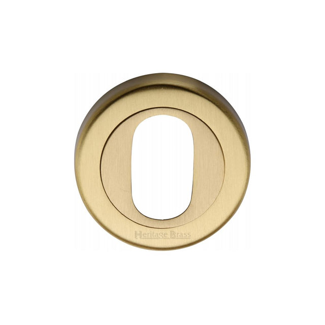 This is an image of a Heritage Brass - Oval Profile Cylinder Escutcheon Satin Brass Finish, v4010-sb that is available to order from Trade Door Handles in Kendal.