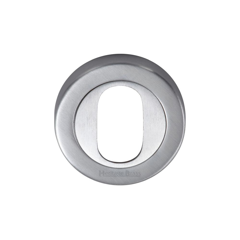 This is an image of a Heritage Brass - Oval Profile Cylinder Escutcheon Satin Chrome Finish, v4010-sc that is available to order from Trade Door Handles in Kendal.