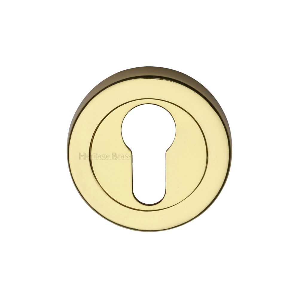 This is an image of a Heritage Brass - Euro Profile Cylinder Escutcheon Polished Brass Finish, v4020-pb that is available to order from Trade Door Handles in Kendal.