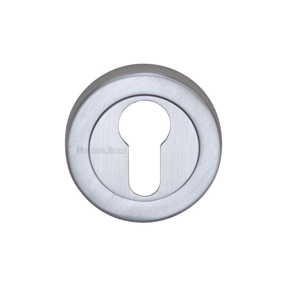 This is an image of a Heritage Brass - Euro Profile Cylinder Escutcheon Satin Chrome Finish, v4020-sc that is available to order from Trade Door Handles in Kendal.