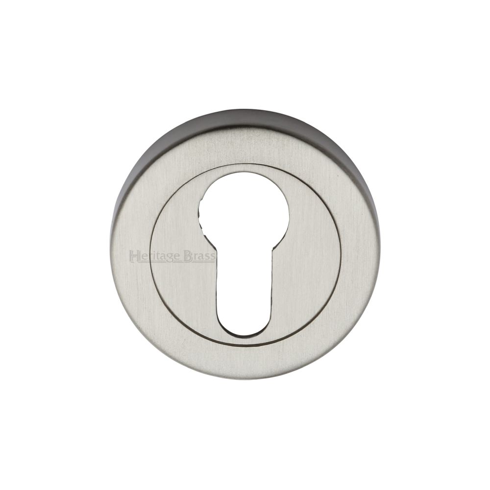 This is an image of a Heritage Brass - Euro Profile Cylinder Escutcheon Satin Nickel Finish, v4020-sn that is available to order from Trade Door Handles in Kendal.