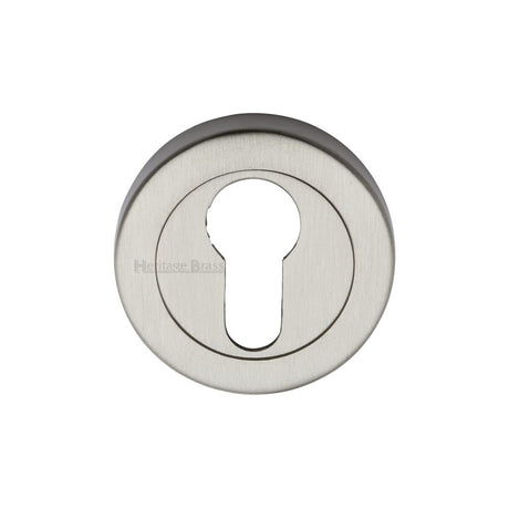 This is an image of a Heritage Brass - Euro Profile Cylinder Escutcheon Satin Nickel Finish, v4020-sn that is available to order from Trade Door Handles in Kendal.