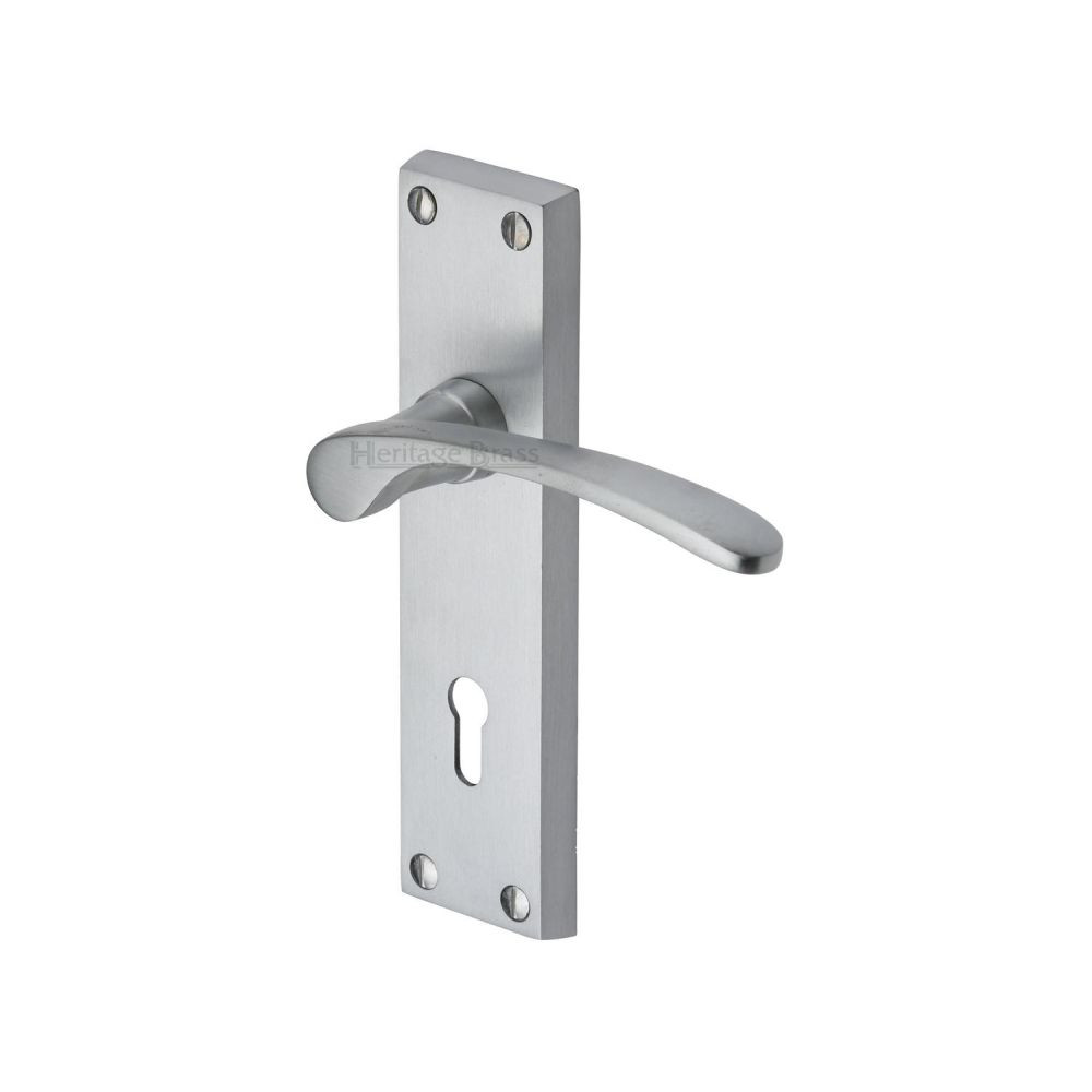 This is an image of a Heritage Brass - Door Handle Lever Lock Sophia Design Satin Chrome Finish, v4130-sc that is available to order from Trade Door Handles in Kendal.