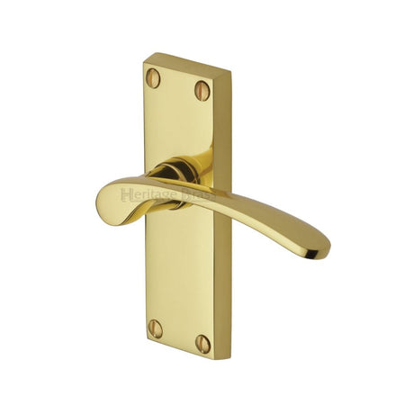 This is an image of a Heritage Brass - Door Handle Lever Latch Sophia Short Design Polished Brass Finish, v4140-pb that is available to order from Trade Door Handles in Kendal.