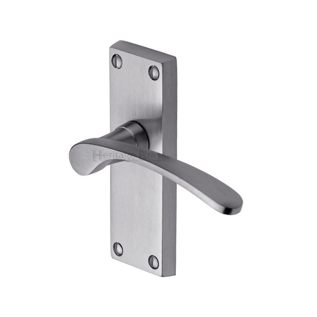 This is an image of a Heritage Brass - Door Handle Lever Latch Sophia Short Design Satin Chrome Finish, v4140-sc that is available to order from Trade Door Handles in Kendal.