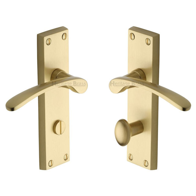 This is an image of a Heritage Brass - Door Handle for Bathroom Sophia Design Satin Brass Finish, v4142-sb that is available to order from Trade Door Handles in Kendal.