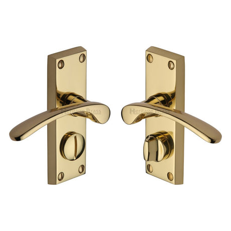 This is an image of a Heritage Brass - Door Handle for Privacy Set Sophia Short Design Polished Brass Fini, v4144-pb that is available to order from Trade Door Handles in Kendal.