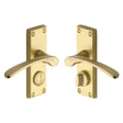 This is an image of a Heritage Brass - Door Handle for Privacy Set Sophia Short Design Satin Brass Fini, v4144-sb that is available to order from Trade Door Handles in Kendal.