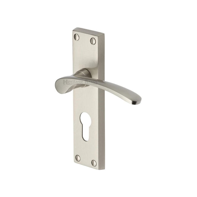 This is an image of a Heritage Brass - Door Handle for Euro Profile Plate Sophia Design Satin Nickel Fi, v4146-48-sn that is available to order from Trade Door Handles in Kendal.