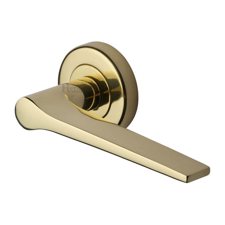 This is an image of a Heritage Brass - Door Handle Lever on Rose Gio Design Polished Brass Finish, v4189-pb that is available to order from Trade Door Handles in Kendal.