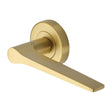 This is an image of a Heritage Brass - Door Handle Lever on Rose Gio Design Satin Brass Finish, v4189-sb that is available to order from Trade Door Handles in Kendal.