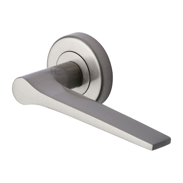 This is an image of a Heritage Brass - Door Handle Lever on Rose Gio Design Satin Nickel Finish, v4189-sn that is available to order from Trade Door Handles in Kendal.